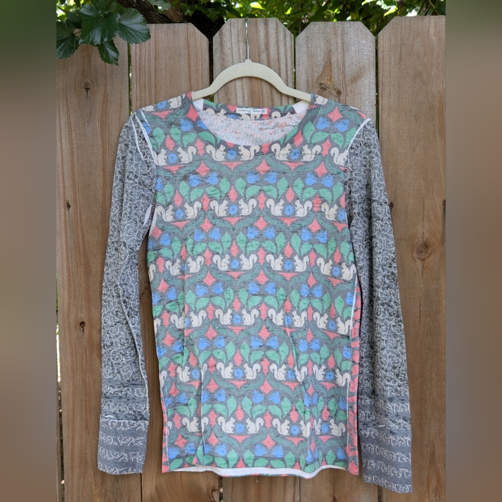 Whimsy Rose Squirrel Pattern Waffle Knit Long Sle… - image 1